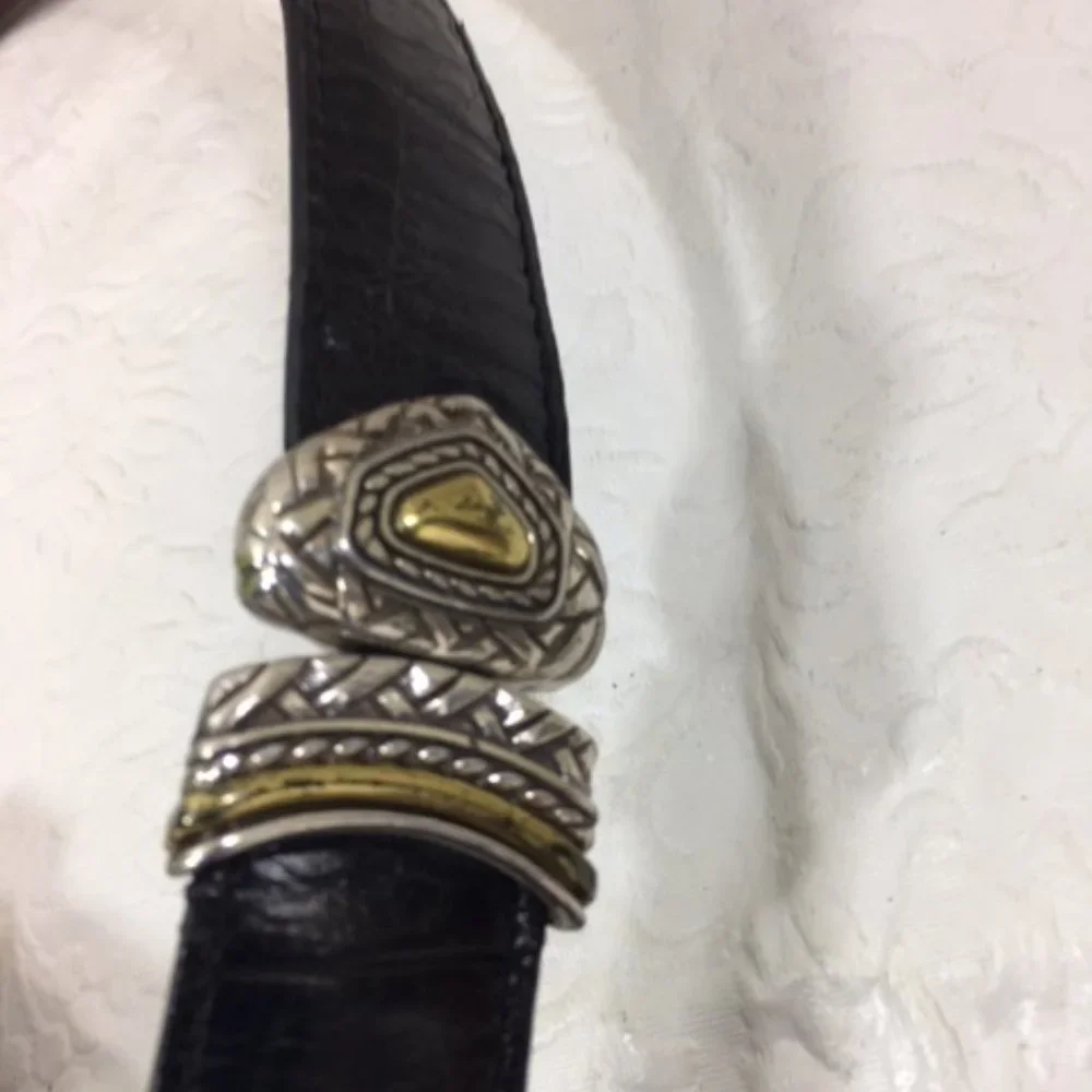 Brighton Brown Black Reversible Two-Toned Leather Croco-Look Belt Small